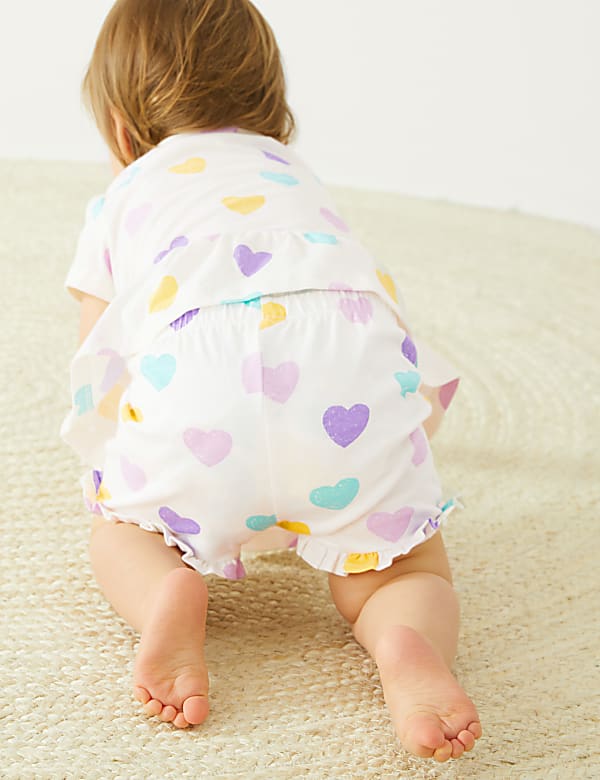 Pure Cotton Heart Print Frill Shorts