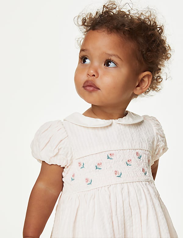 Pure Cotton Striped Floral Dress (0-3 Yrs) - HU