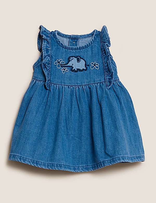 3pc Denim Elephant Dress Outfit (0-3 Yrs)