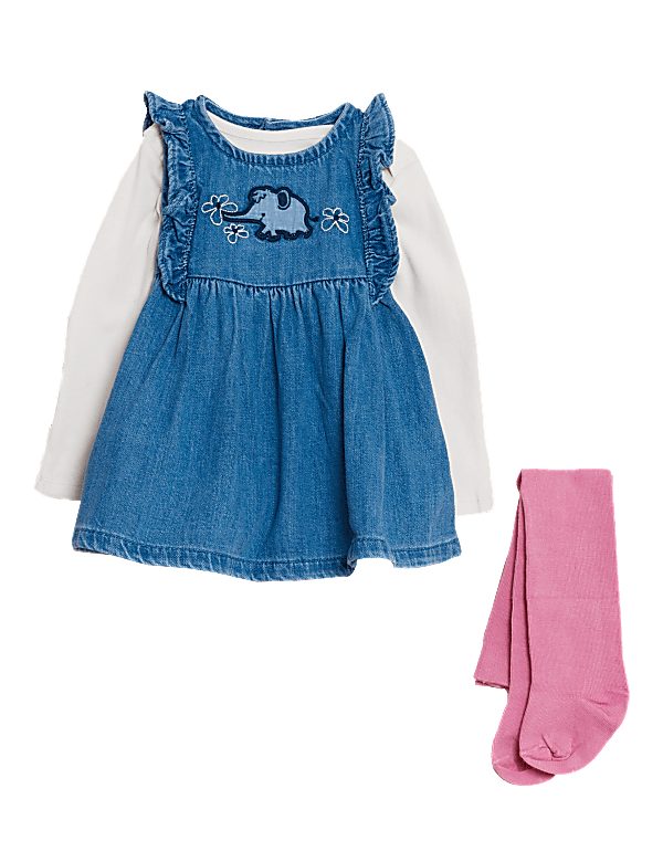 3pc Denim Elephant Dress Outfit (0-3 Yrs)