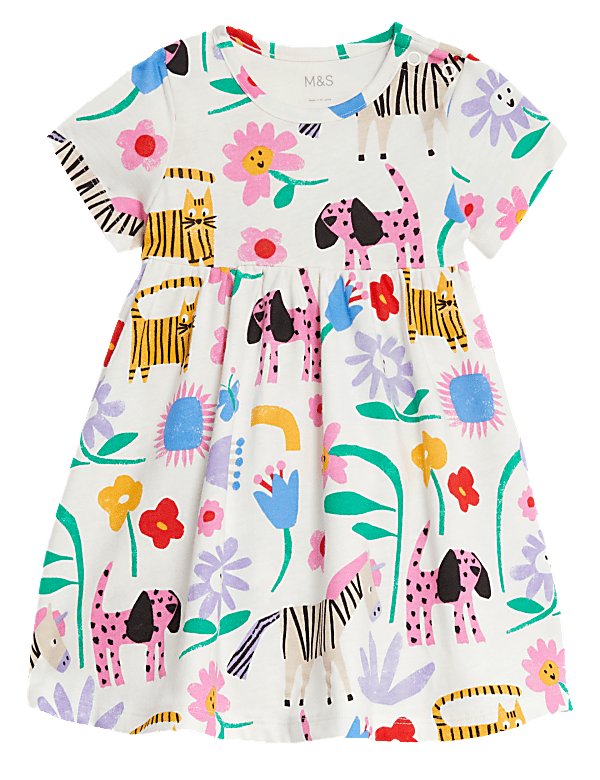Pure Cotton Animal & Floral Print Dress