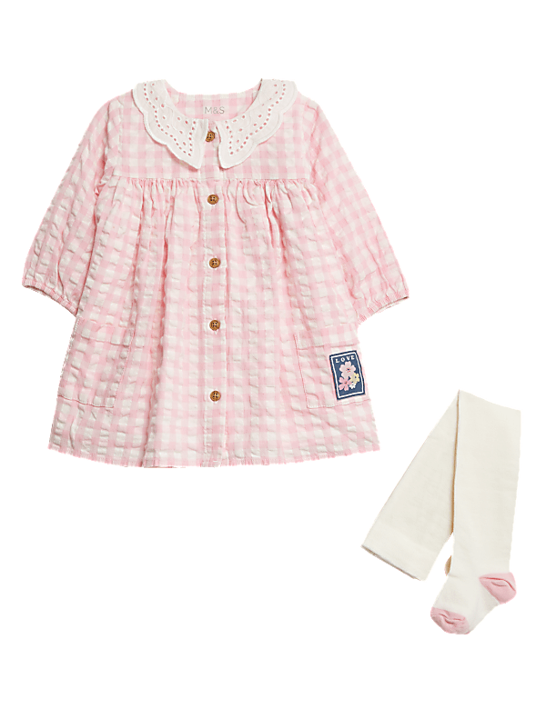 2pc Cotton Rich Gingham Dress with Tights