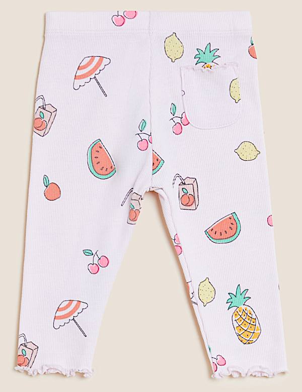 3pk Cotton Rich Striped and Fruit Leggings (0-3 Yrs)