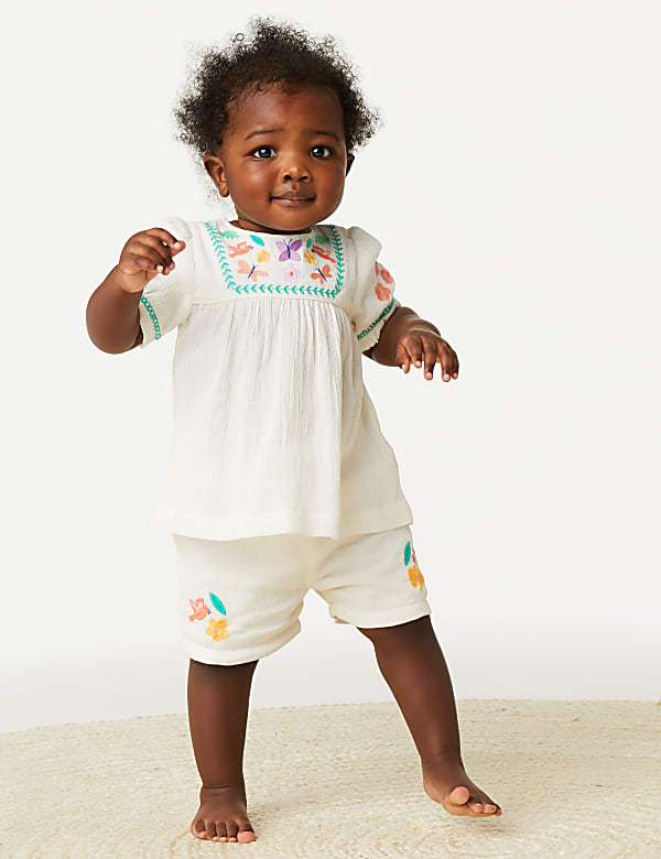 2pc Pure Cotton Embroidered Outfit (0-3 Yrs)