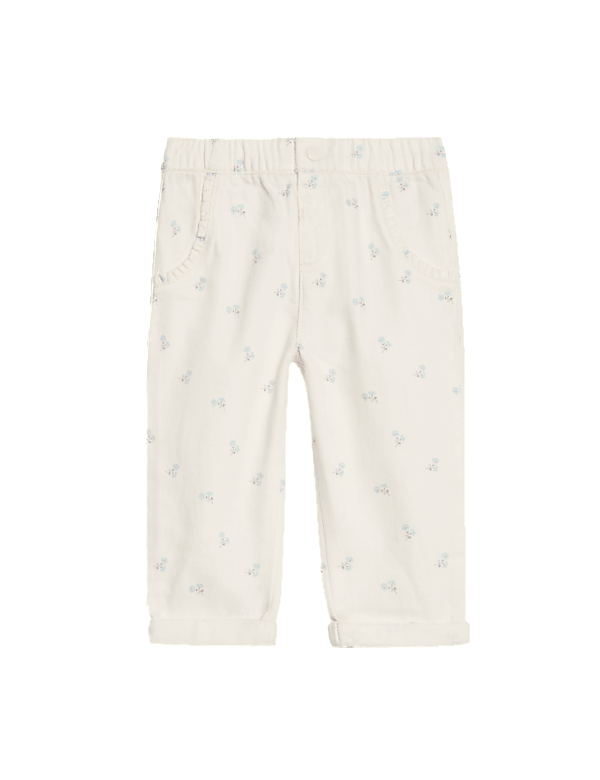 Pure Cotton Floral Jeans (0-3 Yrs)
