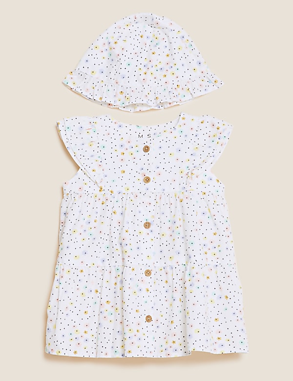 2pc Pure Cotton Floral Dress and Hat Set