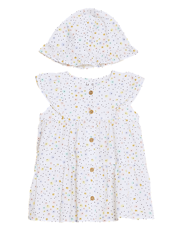 2pc Pure Cotton Floral Dress and Hat Set