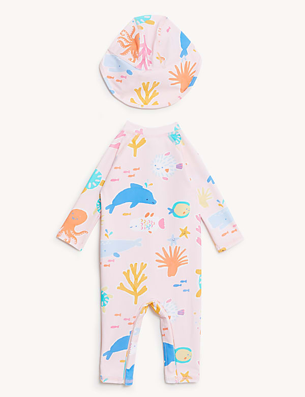 Sealife Long Sleeve Swimsuit & Hat Set