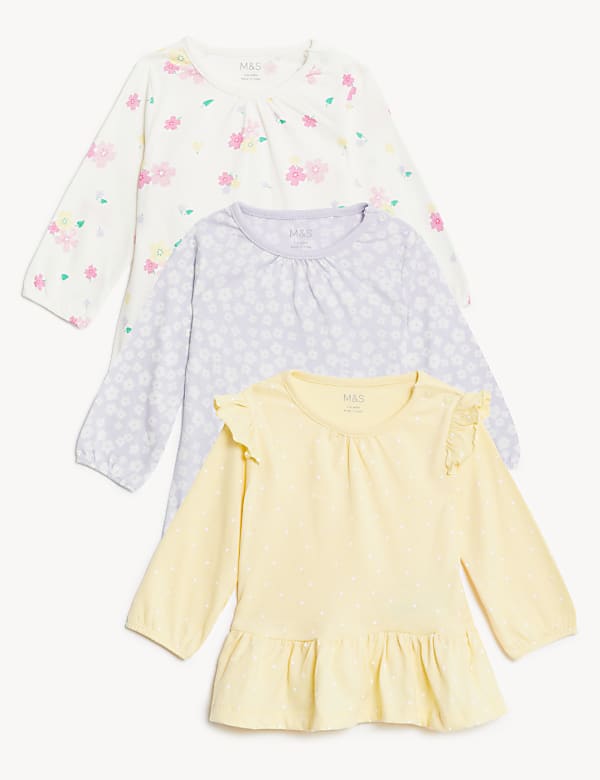 3pk Pure Cotton Patterned Tops (0-3 Yrs) - GR