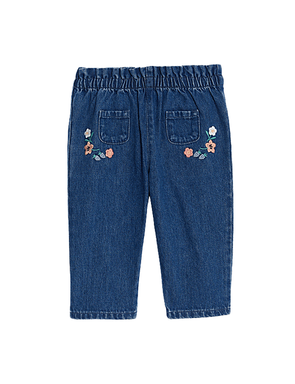 Pure Cotton Floral Jeans (0-3 Yrs)