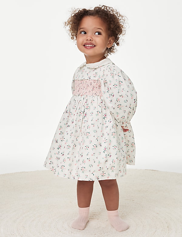 Pure Cotton Print Smock Dress (0-3 Yrs)
