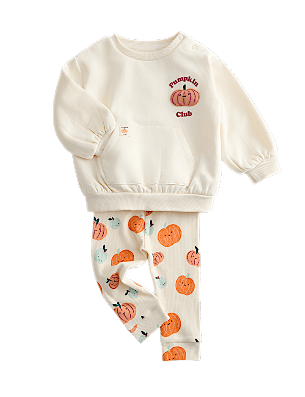 Ensemble en coton à motif petites citrouilles Halloween (jusqu’au 3 ans) - BE