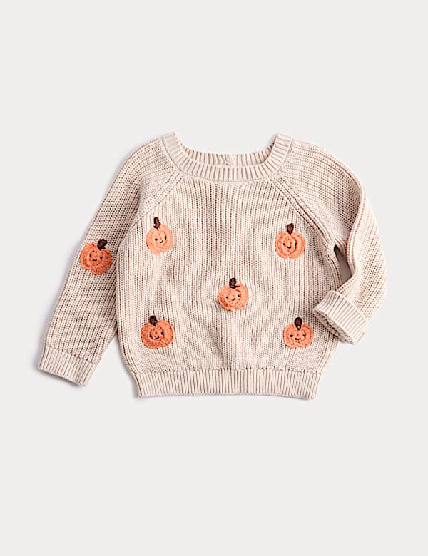 Pure Cotton Pumpkin Knitted Jumper (0-6 Yrs) - US