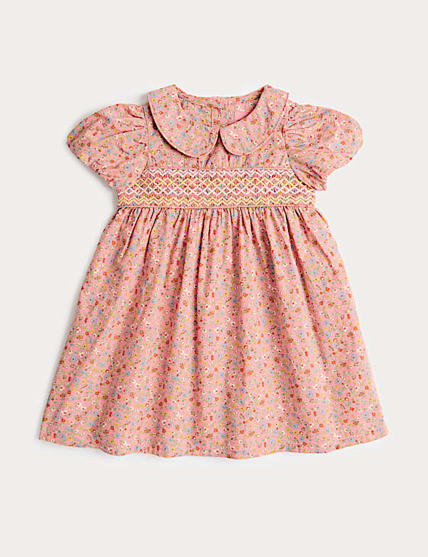 Pure Cotton Floral Smock Dress (0-3 Yrs)