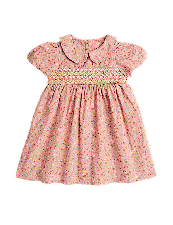 Pure Cotton Floral Smock Dress (0-3 Yrs)