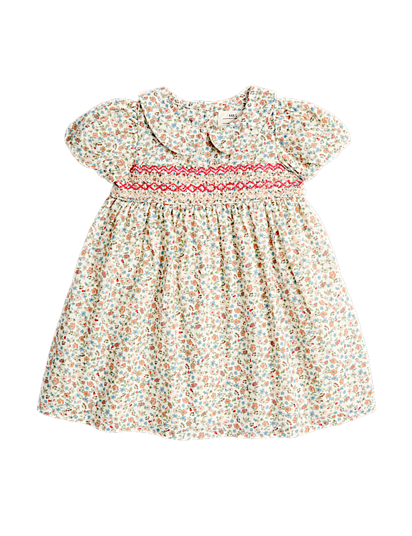 Pure Cotton Floral Smock Dress (0-3 Yrs)