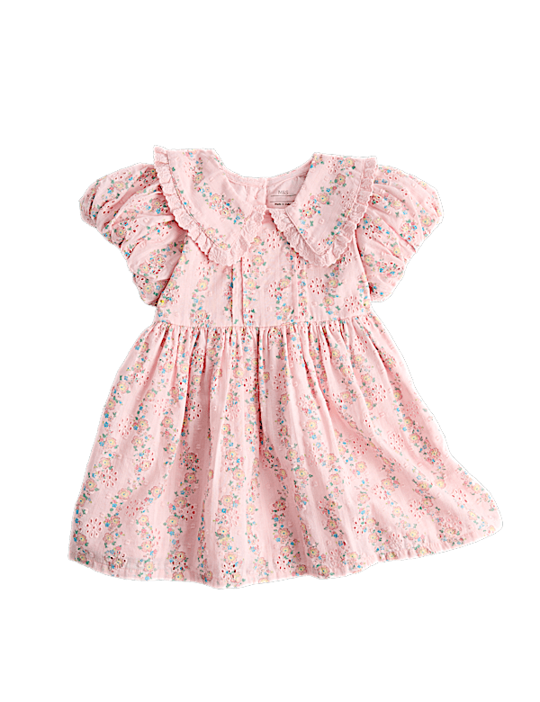 Pure Cotton Floral Collared Dress (0-5 Yrs)