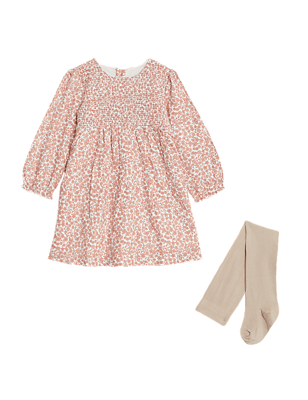 Cotton Rich Floral Dress & Tights Outfit (0-3 Yrs)