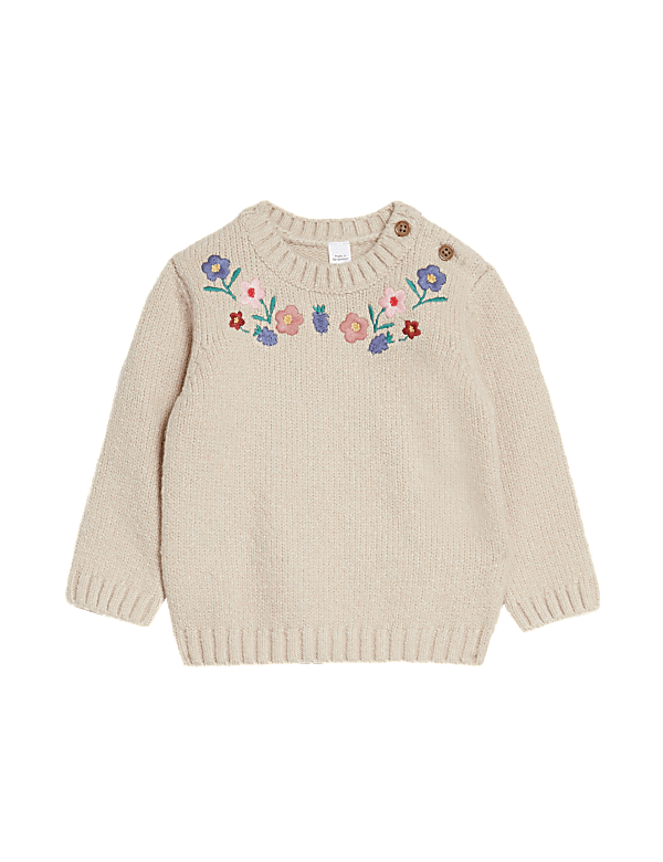 Cotton Rich Floral Knitted Jumper (0-3 Yrs)