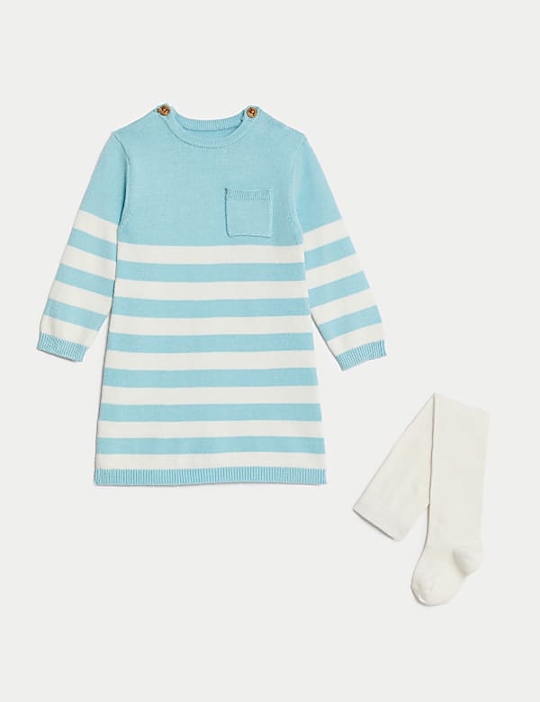 2pc Striped Knitted Dress Outfit (0-3 Yrs) - DK