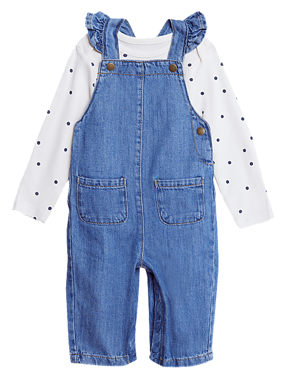 2pc Pure Cotton Denim Dungaree Outfit (0-3 Yrs)