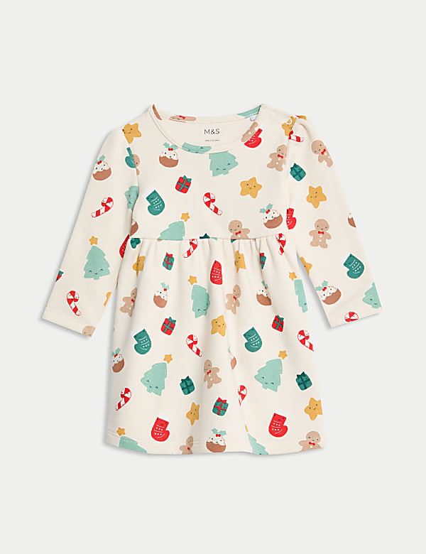 Cotton Rich Christmas Print Dress (0-3 Yrs) - PT