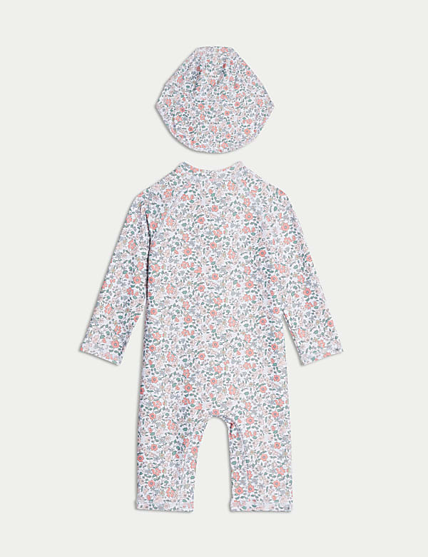 Ensemble 2&nbsp;pi&egrave;ces zipp&eacute; tout en un maillot de bain et chapeau &agrave; imprim&eacute; fleuri (jusqu&rsquo;au 3&nbsp;ans) - FR