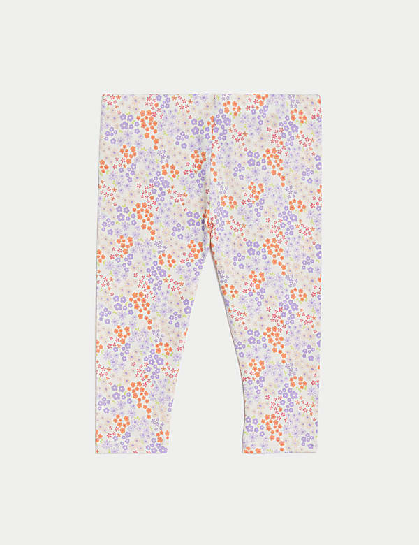 2pk Cotton Rich Plain & Floral Leggings (0-3 Yrs)