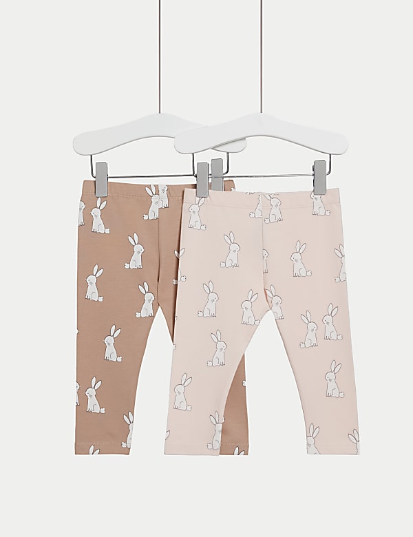 2pk Cotton Rich Bunny Leggings (0-3 Yrs) - AT