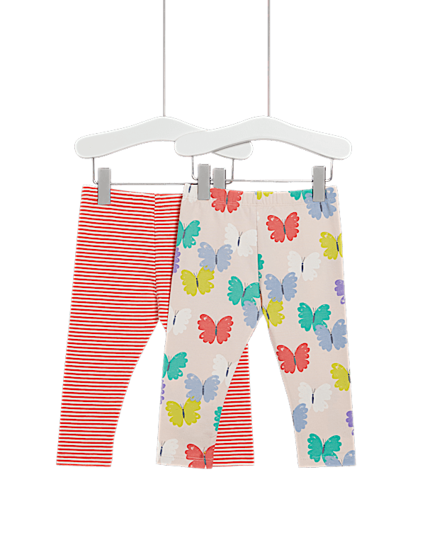 2pk Cotton Rich Butterfly & Striped Leggings (0-3 Yrs)