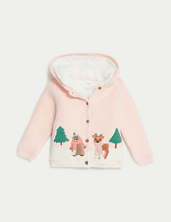 Cotton Rich Winter Animals Hooded Cardigan 0 3 Yrs PINK MIX Cardigans M S VN