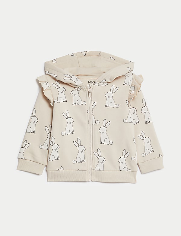 Cotton Rich Bunny Print Zip Hoodie (0-3 Yrs) - TW