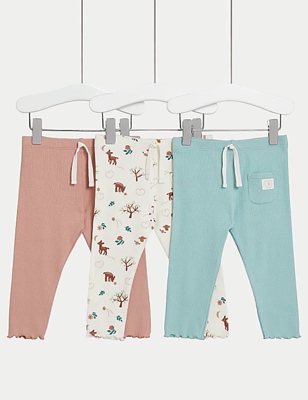 3pk Cotton Rich Ribbed & Deer Leggings (0-3 Yrs) - US