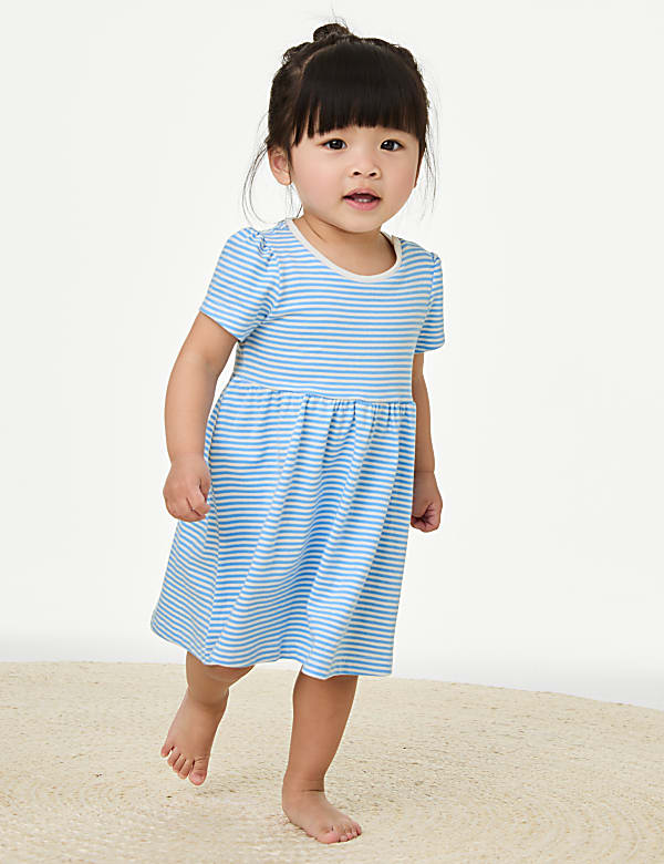 Pure Cotton Striped Dress (0-3 Yrs) - DK