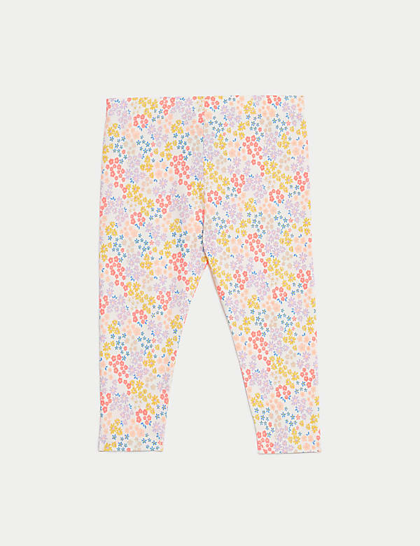 2pk Cotton Rich Floral & Plain Leggings (0-3 Yrs)