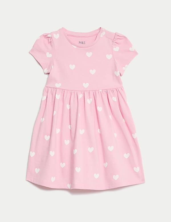 Pure Cotton Heart Print Dress (0-3 Yrs) - JP