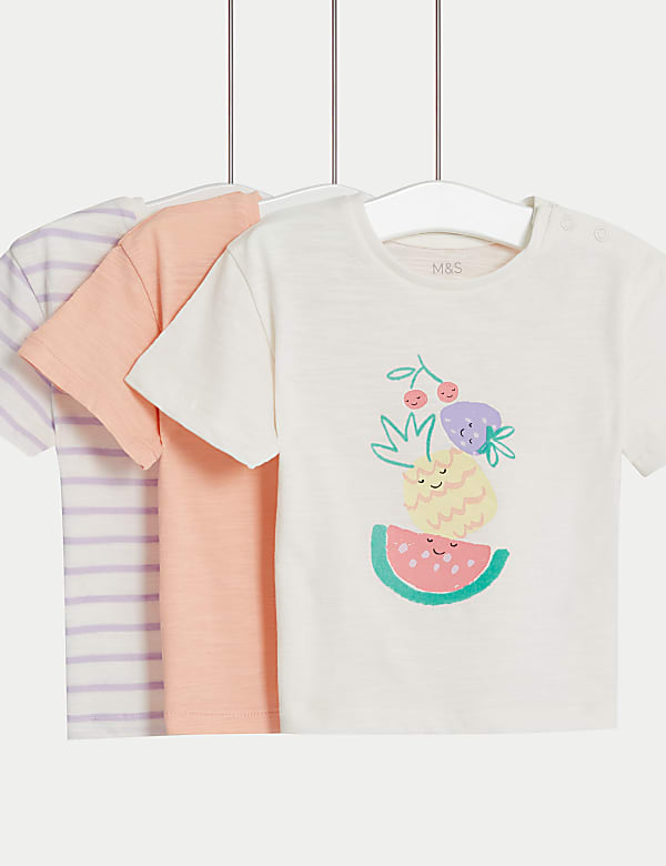 3er-Pack gemusterte T-Shirts aus reiner Baumwolle (0–3 Jahre) - AT