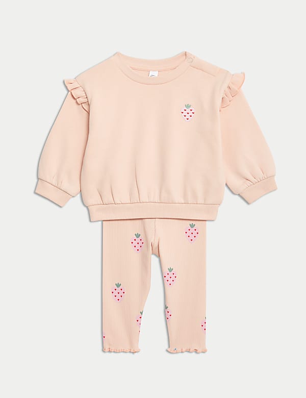 2 potong Pakaian Bahan Katun Motif Stroberi (0-3 Thn) - ID