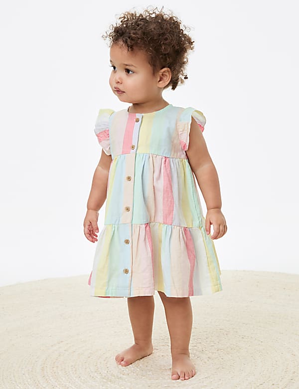Pure Cotton Striped Dress 0 3 Yrs MULTI Dresses M S SG