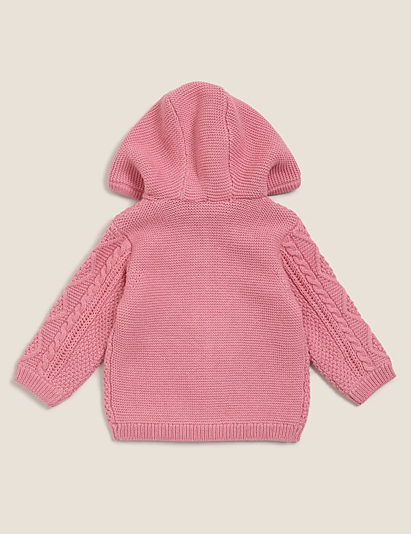 Pure Cotton Hooded Cable Knit Cardigan (0-3 Yrs)