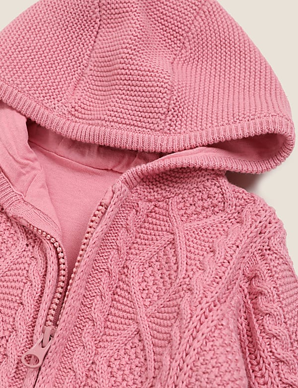 Pure Cotton Hooded Cable Knit Cardigan (0-3 Yrs)