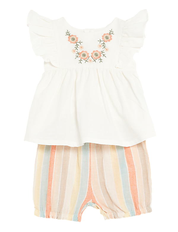 2pc Cotton Rich Floral Striped Outfit (0-3 Yrs)