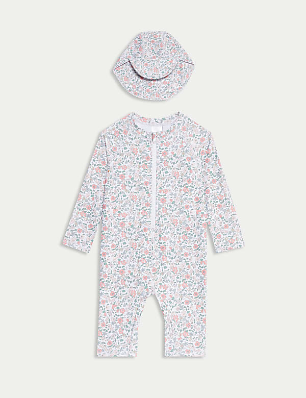 2pc Sunsafe Floral Swimsuit & Hat Set (0-6 Yrs) - PL