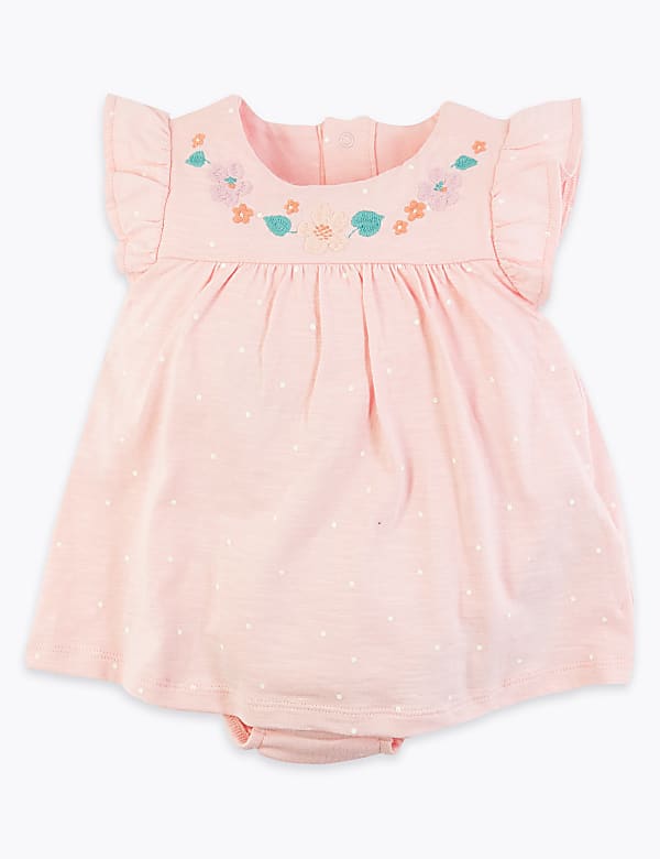 Cotton Spotted Bodysuit Dress (0-12 Mths)