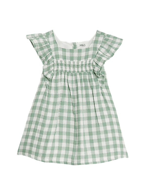 Pure Cotton Gingham Frill Dress (0-3 Yrs)