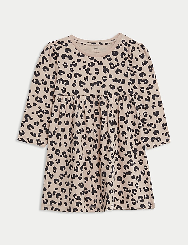 Marks Spencer Pure Cotton Animal Print Dress 0 3 Yrs Brown Mix 3 6 M