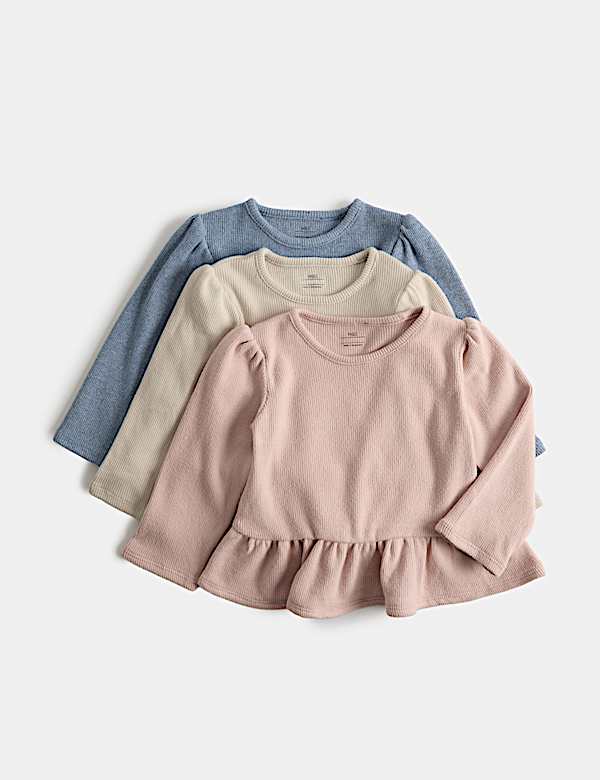 3 Pack Drop Waist Plain Long Sleeve Tops (0-5 Yrs)