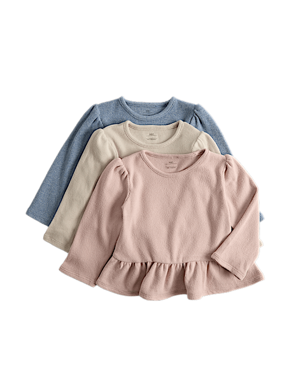 3 Pack Drop Waist Plain Long Sleeve Tops (0-5 Yrs)