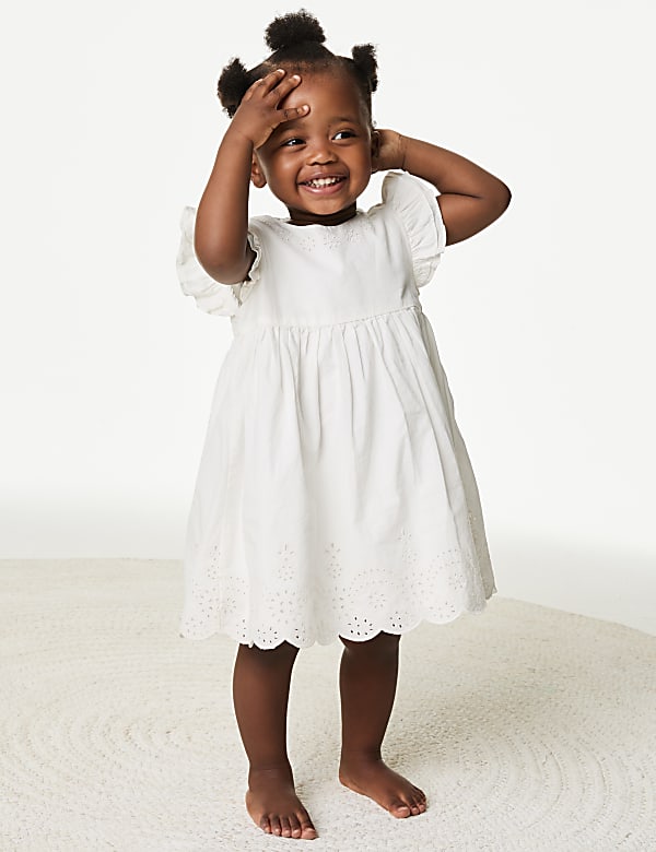 Pure Cotton Broderie Dress (0-3 Yrs) - MX