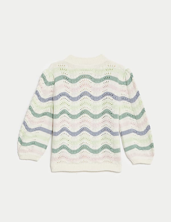 Pure Cotton Striped Pointelle Cardigan (0-3 Yrs)